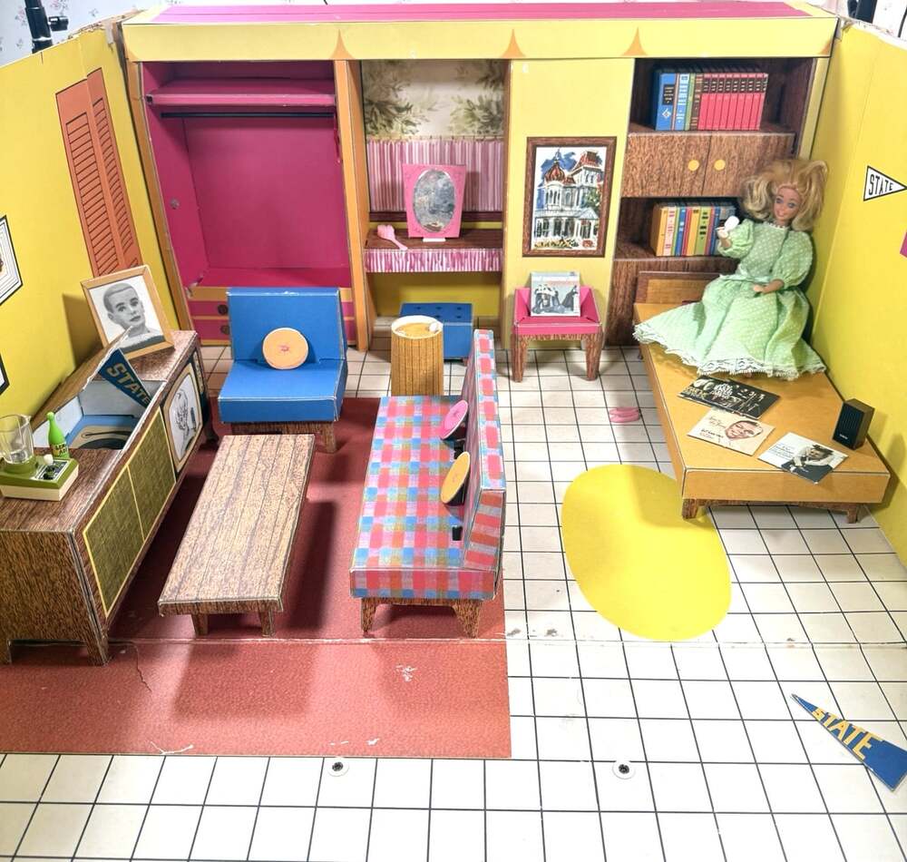 VTG 1962 Barbie Dream House Cardboard w/ All Orig Furniture Acc. & Xtras CLEAN!